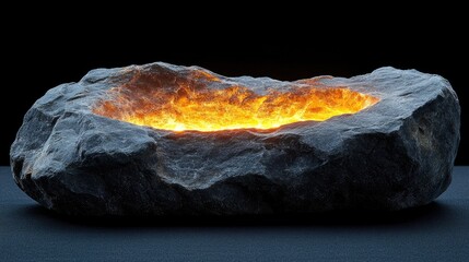 Poster - Tektite illuminated by LED creating an ethereal glowing effect showcasing natural beauty and modern design in a dark background