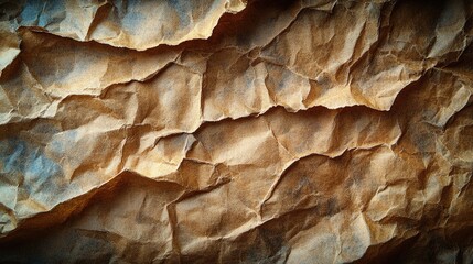 Poster - Crumpled brown paper texture with intricate wrinkles and folds ideal for backgrounds and design projects