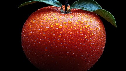 Poster - Fresh orange with water droplets showcasing vibrant color against a dark background highlighting texture and natural beauty.