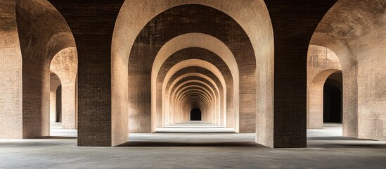 Poster - Architectural contrast of historic arches within a contemporary brick structure showcasing a fusion of traditional and modern design elements.