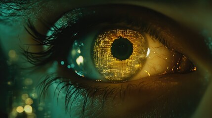 Aufkleber - Double exposure of a businessman's eye featuring a futuristic hologram concept representing technology, iris scanning, and modern connectivity.