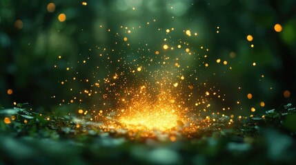 Aufkleber - Magical glowing sparks in a lush green forest creating an enchanting atmosphere of light and wonder