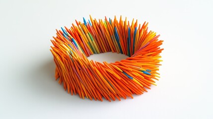 Poster - Colorful crayons arranged in a creative circular stack on a white background showcasing vibrant hues and artistic potential