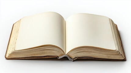 Poster - open notebook with blank pages and worn edges placed on a clean white surface for creative and educational use