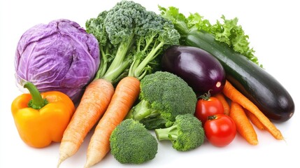 Poster - Assorted fresh organic vegetables arranged beautifully, showcasing vibrant colors and textures against a clean white background.