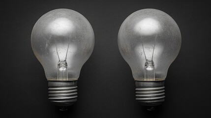 Poster - Divided light bulb showing two separate glass halves against a dark background, illustrating contrast and unity, conceptual, creative idea, lighting, broken, metaphor.