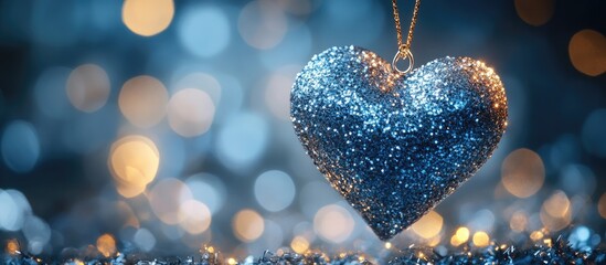 Poster - Glittering silver heart decoration symbolizing joy and celebration in a dreamy night background ideal for New Year and festive themes
