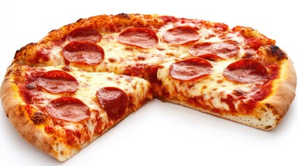 Aufkleber - Pizza with pepperoni slices displayed on a white background showcasing its delicious toppings and crust for food advertising and promotion.