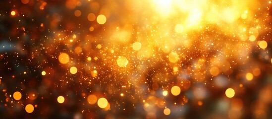 Poster - Golden abstract background with blurred bokeh light circles creating a warm and festive atmosphere for design or decoration projects.