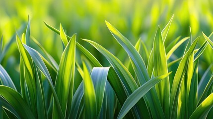 Aufkleber - Vibrant green plant leaves in a spring garden with soft lighting and a serene, moody green background showcasing nature's beauty.