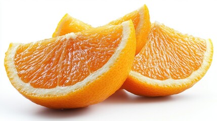 Poster - Fresh orange fruit slices arranged on a bright white background showcasing vibrant color and texture ideal for food-related designs