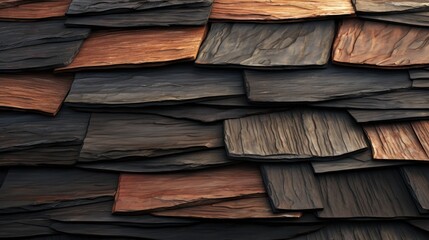 Poster - Roofing tiles texture in various shades and patterns showcasing aged and weathered materials for architectural design and construction backgrounds