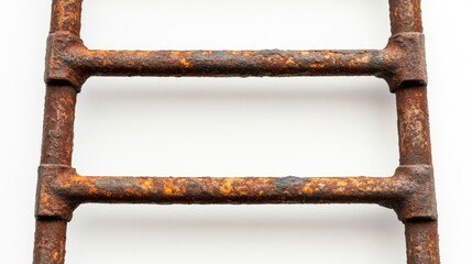 Poster - rusty iron ladder isolated on white background showcasing weathered texture and industrial design elements for vintage decor or restoration projects