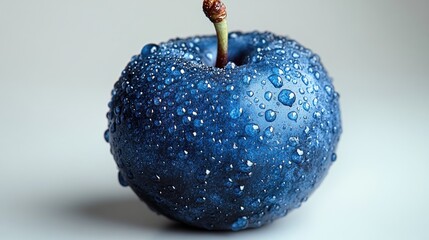 Poster - Fresh blue plum with water droplets on a white background showcasing vibrant colors and textures for food and wellness themes.