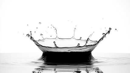 Poster - Water splash creating concentric ripples against a clean white background captured in high contrast monochrome isolation.