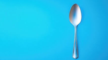 Aufkleber - Stainless steel spoon elegantly positioned on a vibrant blue background showcasing modern kitchenware design and color contrast.