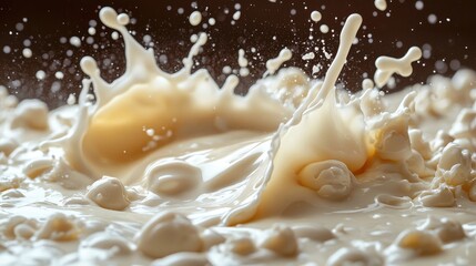 Poster - Milk splash creating dynamic movement on a smooth backdrop showcasing natural liquid textures and white tones.