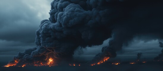 Poster - Dramatic smoke and flames billowing against a dark sky backdrop showcasing the intensity of fire and atmospheric effects