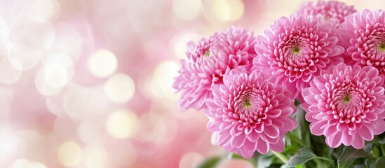 Aufkleber - Softly blurred close-up of a beautiful bouquet of pink chrysanthemums with a dreamy bokeh background for floral decoration and design.
