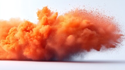Aufkleber - Vibrant orange powder explosion creating a stunning abstract cloud effect against a clean white background