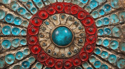Poster - Colorful decorative art piece featuring circular patterns with blue and red elements creating a vibrant visual composition.