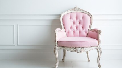 Aufkleber - Elegant pink vintage chair in a minimalist white room highlighting classic interior decor and timeless style.