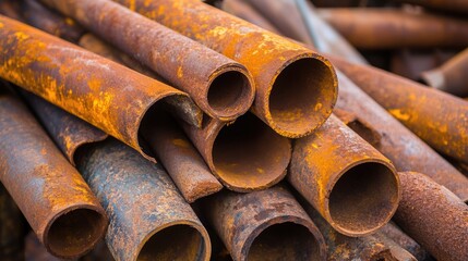 Poster - Rusted steel pipes in various colors creating an abstract industrial background with texture and depth for creative projects