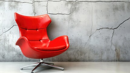 Aufkleber - Vibrant red chair against cracked and shabby cement walls in a minimalist interior design setting