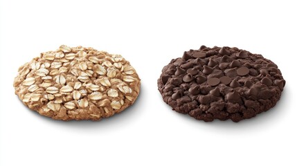 Aufkleber - Healthy oatmeal and chocolate chip cookies isolated on a clean background showcasing delicious texture and natural ingredients