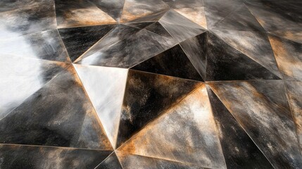 Poster - Abstract steel surface with angular patterns and textures in a top view perspective showcasing industrial design elements