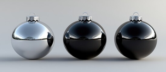 Poster - Elegant black and silver ornaments arranged on a light background Minimalist design with space for text Focus on festive decor elements