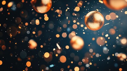 Poster - elegant golden decorations with festive bokeh and confetti for a birthday celebration or special event background