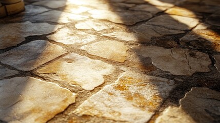 Aufkleber - Rustic marble texture flooring with sunlit shadows showcasing detailed decorative grunge and stone patterns for interior decor inspiration