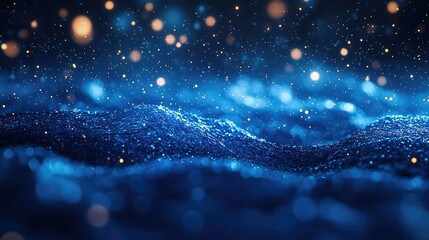 Poster - Abstract blue water splash with shimmering Bokeh lights creating a dreamy underwater atmosphere for backgrounds and creative designs