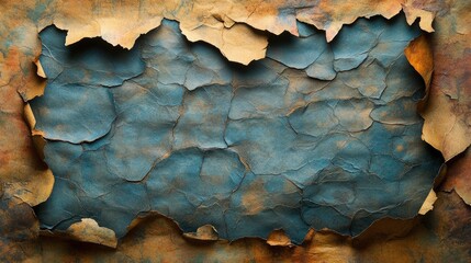 Poster - Textured aged paper background with torn edges in earth tones, ideal for vintage-themed designs or artistic projects.