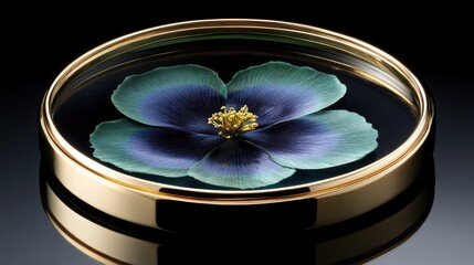 Aufkleber - Elegant enamel floral art piece displayed in a round gold-trimmed setting against a dark background for artistic showcase and luxury design.