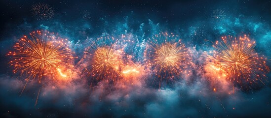 Aufkleber - Stunning fireworks bursting in a night sky over Isar river creating a vibrant celebration atmosphere