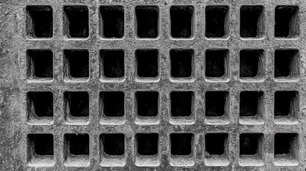 Poster - Rusty metal grating texture in black and white showcasing weathered details and industrial design elements