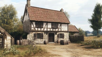 Aufkleber - Charming traditional farmhouse in the French countryside with scenic landscapes and rustic elements creating a serene rural atmosphere