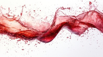 Poster - Dynamic splash of red wine creating elegant waves against a pristine white background showcasing fluid motion and vibrant color.