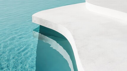 Poster - curved swimming pool edge with clear blue water and minimalistic design featuring ample copy space for promotional use