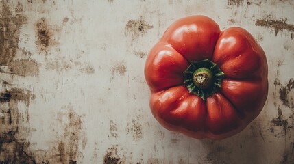 Aufkleber - Fresh organic red bell pepper on rustic wooden background showcasing vibrant color and natural textures ideal for food-related themes.