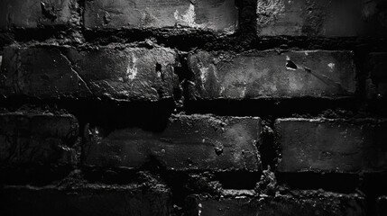 Poster - Close up texture of weathered black brick wall with cracks showcasing urban aesthetic and vintage architectural elements
