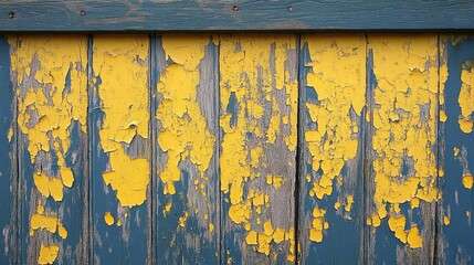 Poster - Weathered yellow wooden boards with peeling paint creating a rustic and vintage appearance ideal for background or design projects.
