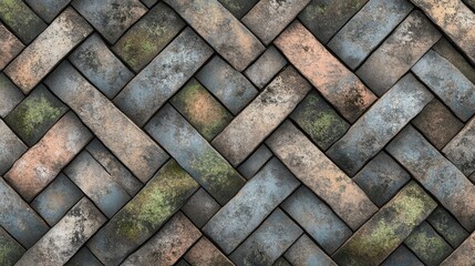 Aufkleber - Zigzag Patterned Ceramic Tiles with Mossy Texture in a Vintage Aesthetic Background Ideal for Interior Design and Renovation Projects