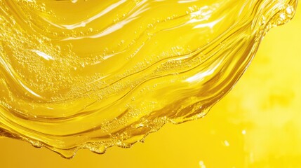 Aufkleber - Glossy, fluid yellow liquid texture with vibrant bubbles and waves, suitable for industrial and business applications, abstract background, culinary, vibrant colors, smooth surface.