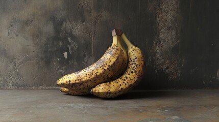Aufkleber - Overripe bananas with dark spots on textured background showcasing the natural decay process in fruit composition and food photography.