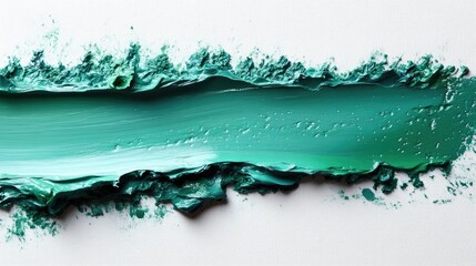 Aufkleber - Green oil paint stroke creating texture on a clean white backdrop showcasing artistic expression and vibrant color contrast.