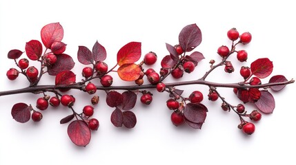 Aufkleber - Red barberry branch with vibrant leaves and berries arranged elegantly on a clean white background showcasing natural beauty and organic appeal