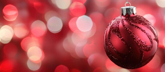 Poster - Festive red Christmas lights with a blurred background highlighting a shiny red ornament creating a warm holiday atmosphere
